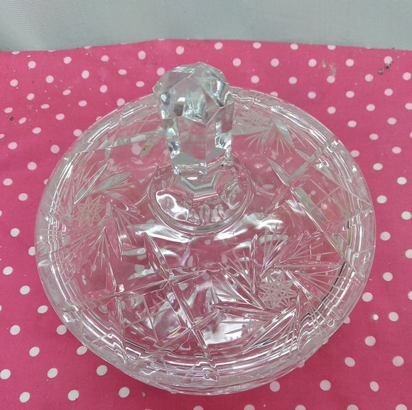 Vintage Crystal Etched Candy Footed Dish With Stee - Picture 2 of 11